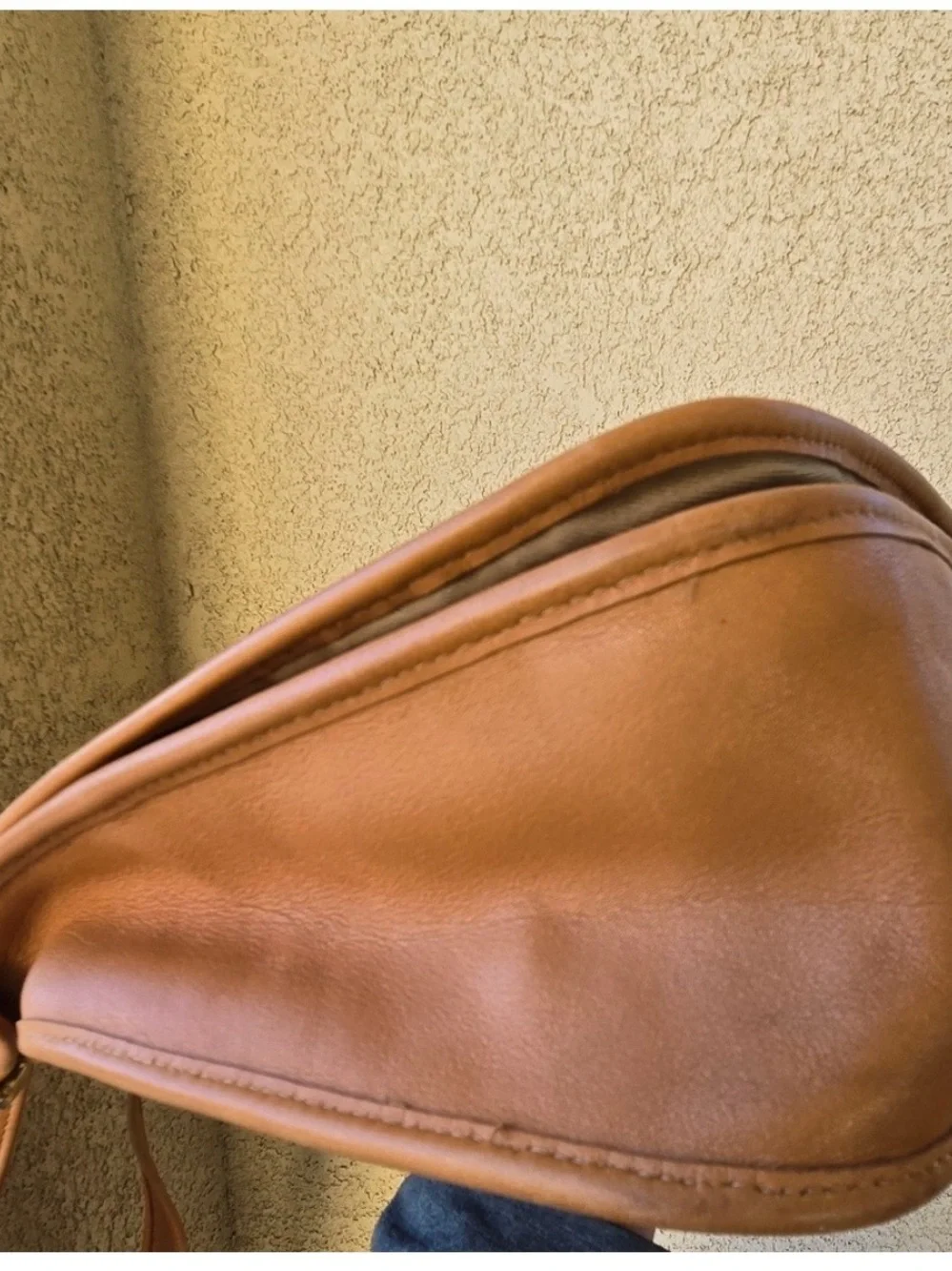 Coach 9718 Tan British khaki colored Legacy Crescent bag purse crossbody